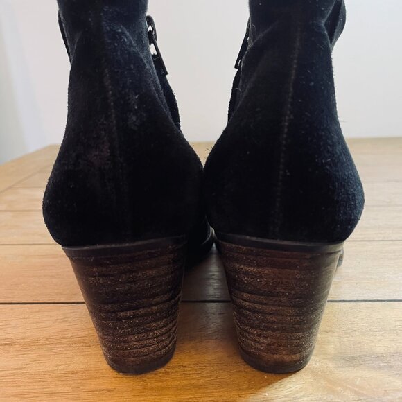 Paul Green Delgado Size 7.5 Booties Black Suede Side Zippers Stacked Heels - Picture 4 of 11